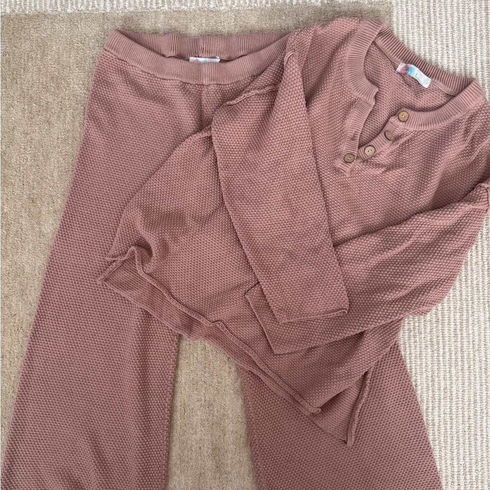 Free People Hailee Waffle Knit Two-Piece Loungewear Set - Dusty Rose
